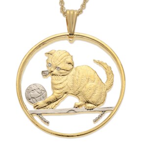 Scottish Fold Cat Coin Pendant: 14K Gold & Rhodium Plated