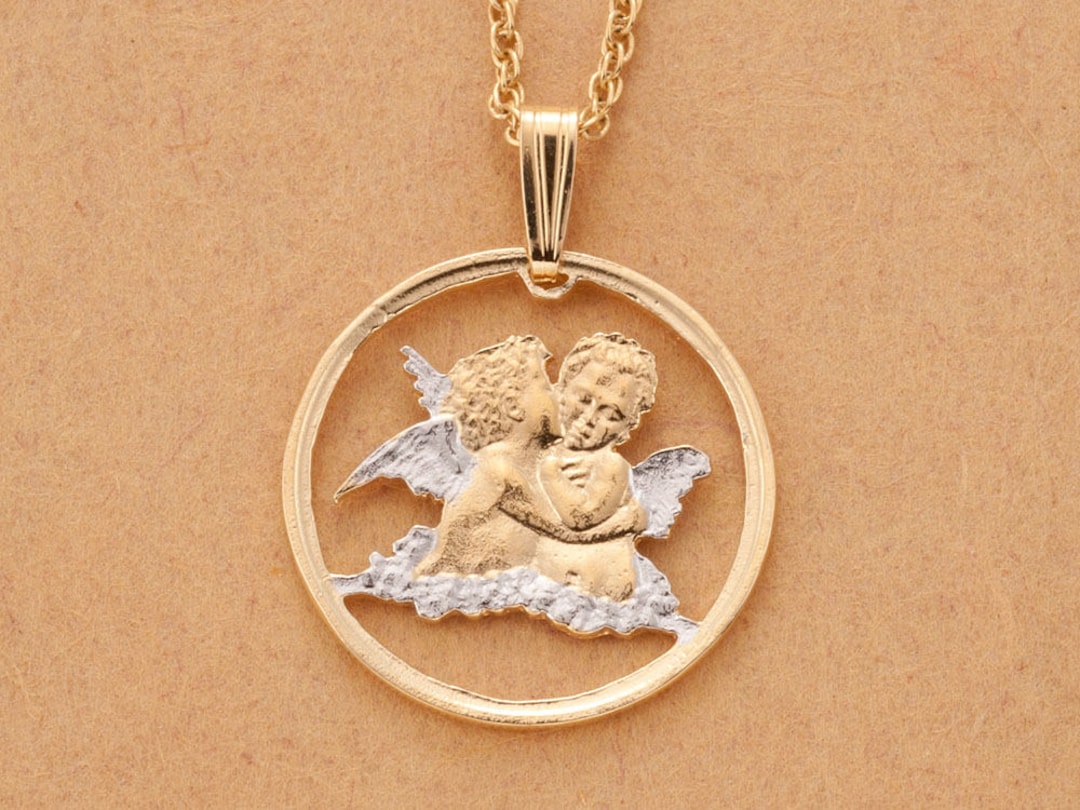 Religious Angels Pendant and Necklace, Gibraltar Angel Coin Hand Cut