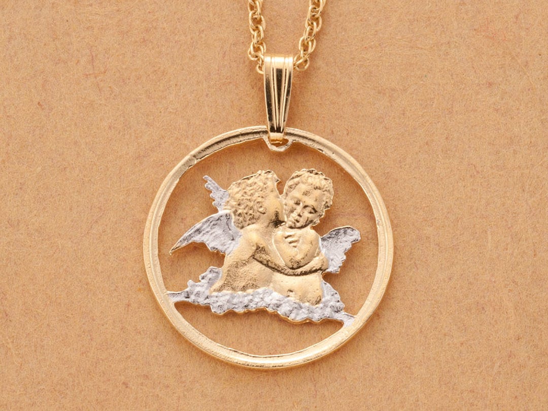 Gibraltar Angel Coin Pendant Necklace 14K Gold Rhodium Plated Etsy
