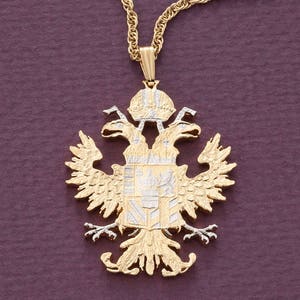 Austrian Eagle, Austrian Hand Cut Coin Jewelry, 1 1/2 &quot; in Length ( #R 908 )
