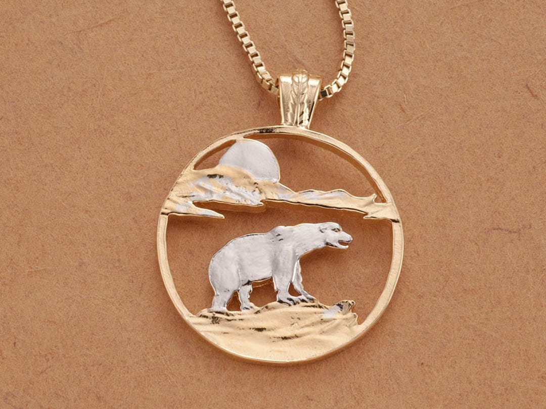 Polar Bear Pendant and Necklace, Hand Cut Polar Bear Medallion, Polar