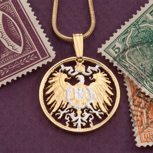German Eagle Pendant, Germany Coin Jewelry, Ethnic Coin Jewelry, Eagle Jewelry, Unique Gift Ideas, Cut Coin Jewelry, ( #K 766 )