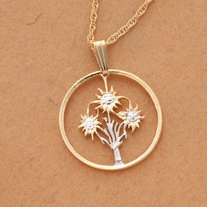 Edelweiss Flower Pendant Necklace: Hand Cut Austrian Coin Jewelry