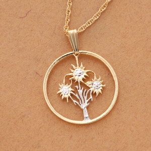 Colgante y collar de flores Edelweiss, corte a mano de moneda austriaca, joyas de monedas de Austria, joyas de flores, regalos florales ( 11 de #R )