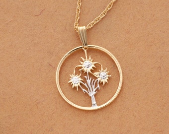 Edelweiss Flower Pendant and Necklace, Austrian Coin Hand Cut, Austria Coin Jewelry, Flower Jewelry, Floral Gifts  ( #R 11 )