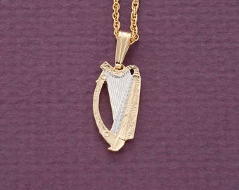 Irish Harp Pendant, Ireland Coin Hand Cut, 3/4" in Diameter, ( #R 171B )