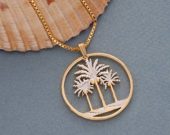Hand Cut Iraq Coin Pendant: 14K Gold Palm Tree Necklace (X 844)