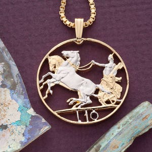 Italian Pendant, Italy 10 Lira Gladiator hand cut coin, 1&quot; in Diameter, ( # X 204 )