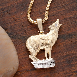 Howling Wolf Pendant, Private Mint Wolf Medallion Hand Cut, 7/8&quot; in diameter ( # 604X )