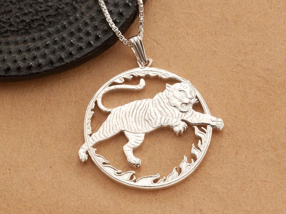Sterling Silver Chinese Character Pendant for Healthy Tall w/Good Luck Elephant Heads & 18 Rubber Cord Necklace 27mm 1 1/16