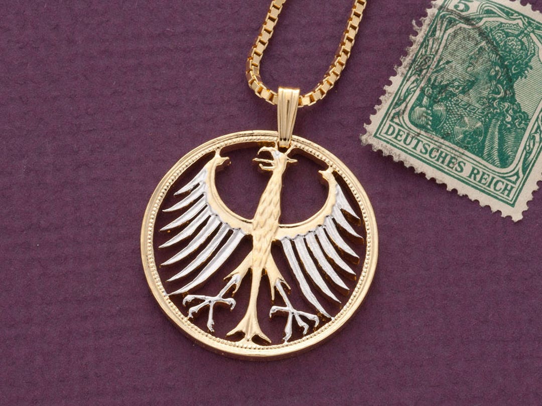 German Eagle Pendant and Necklace, German 5 Mark Eagle Coin Hand Cut ...