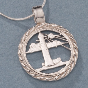 Maine State Quarter Hand Cut Lighthouse Pendant & Necklace Maine State Quarter Hand Cut Lighthouse Pendant & Necklace