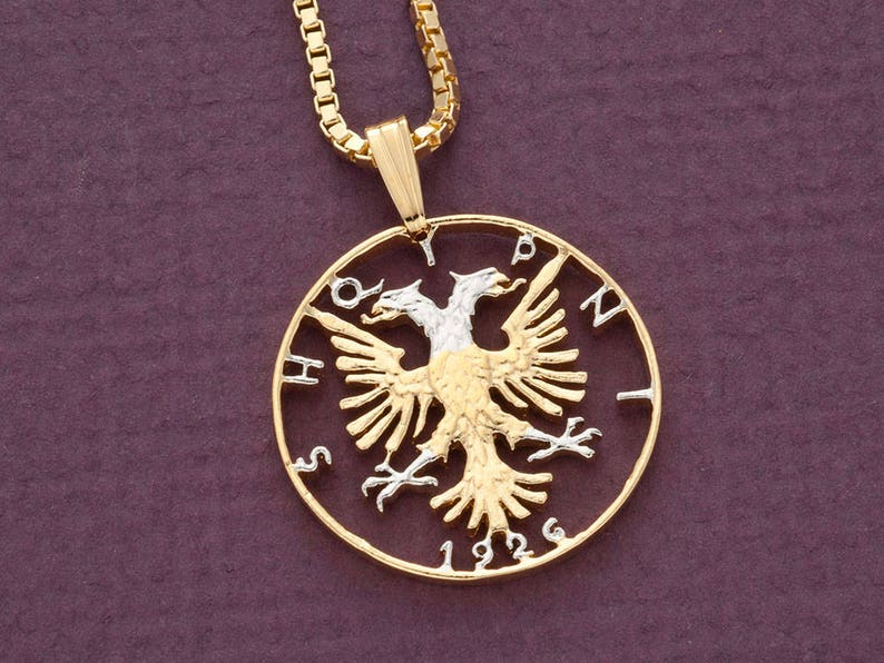 Albanian Pendant, Hand Cut Coin, 7/8 in diameter X 1 image 1