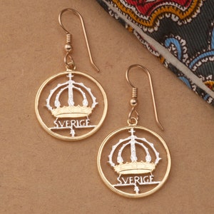 Swedish Earrings, Swedish Coin Jewelry, Ethnic Earrings, Coin Earrings,  Cut Coin Jewelry, ( # 366E )