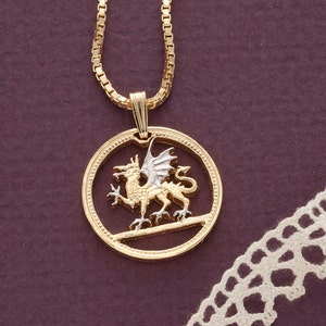 Welsh Dragon Pendant, Wales One Pound Coin hand Cut,7/8&quot; in Diameter, ( #X 483 )