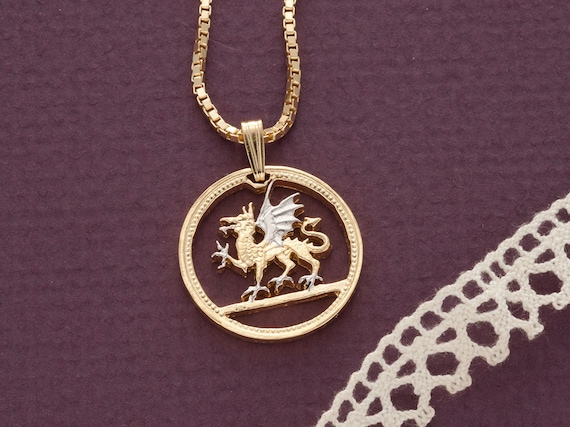 welsh dragon pendant and necklace wales one pound coin hand etsy
