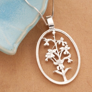 Sterling Silver Orchid Pendant, Silver Orchid Jewelry, Sterling Silver Flower Pendant, Silver Orchid Pendant, 1 5/8&quot; long, ( #K 800S )