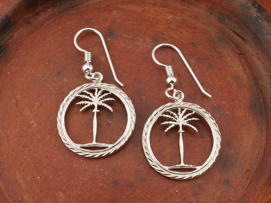 Silver Palm Tree Earrings, Palm Tree Earrings, Tropical Jewelry