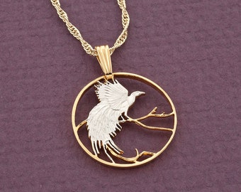 Bird Of Paradise Pendant, Bird Of Paradise Jewelry, Bird Coin Jewelry, World Coin Jewelry, 3/4" in diameter, ( #R 299D )