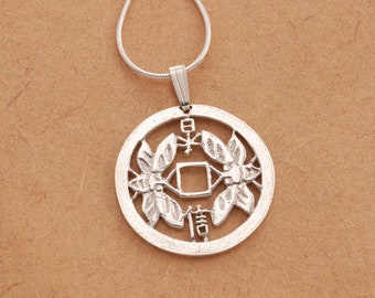 Sterling Silver Friendship Pendant, hand cut Korean Friendship coin, Sterling Silver Friendship Jewelry, 1&quot; in diameter, ( # K561S )