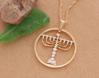 14k vergulde Chanoeka-lamp munthanger: Hebreeuwse sieraden