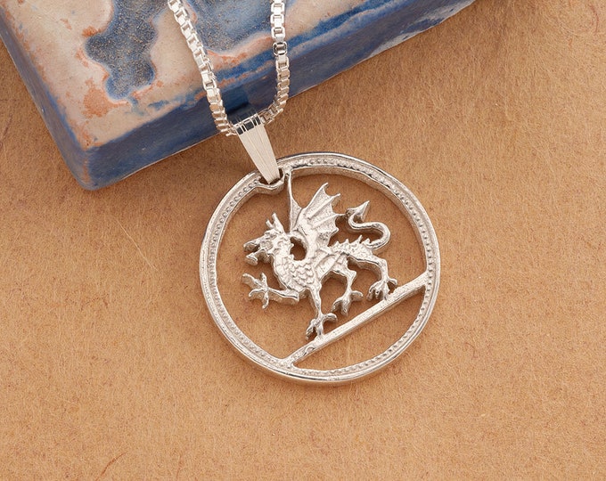 Silver Welsh Dragon Pendant, Hand Cut Welsh Dragon Coin, Silver Welsh