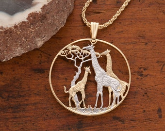 Giraffe Pendant & Necklace, Zambia Coin Hand Cut African Wildlife, ( #R 894 )