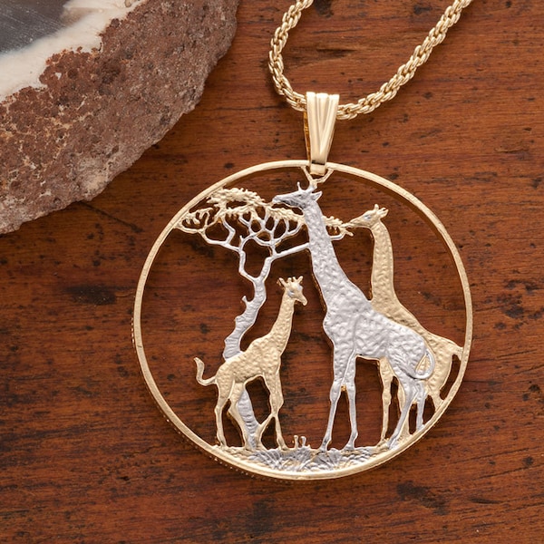 Giraffe Pendant & Necklace, Zambia Coin Hand Cut African Wildlfe, ( # 894 )