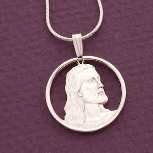 Sterling Silver Jesus pendant and  necklace, Jesus pendant, Sterling Silver Religious jewelry, 3/4&quot; diameter, ( #K 526S )