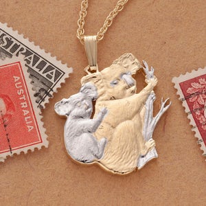 Koala and Baby Pendant and Necklace, Hand Cut Coins, Australian Coin Jewelry, Coin Jewelry, Ethnic Jewelry, Wild Life Jewelry, R 5 image 1