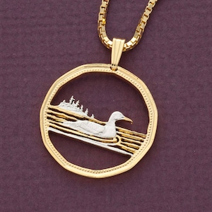 Canadian Loon Pendant and Necklace Jewelry, Canada 1.00 Loon Coin Hand Cut, 14 Karat Gold and Rhodium Plated, 1" in Diameter, ( # X 54 )