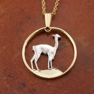 Llama Pendant: Hand Cut Peruvian Coin, 14K Gold Plated