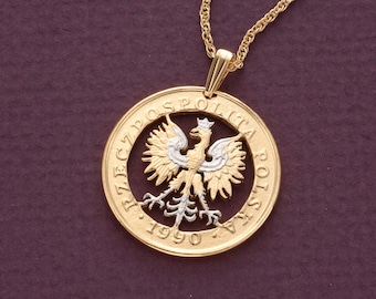 Polish Eagle Pendant, Polish 100 Zloty Coin Hand Cut, 1" in Diameter, ( #R 431 )