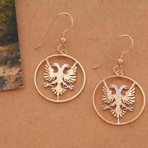 Albanian Eagle Earrings, Hand Cut Albanian Coin earrings, ( # 940E )