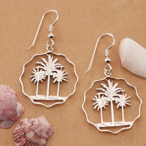 Silver Palm Tree Earrings, Palm Tree Earrings, Palm Tree Jewelry, Tropical Earrings, Silver Tropical Jewelry, Gifts , ( # 433ES )