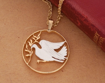 Dove of Peace Pendant, Vatican 100 Lira Coin Hand Cut, 1&quot; Diameter, ( #R 303 )