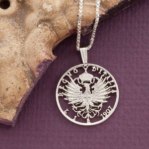 Silberner italienischer Adler Anhänger und Halskette, handgeschnittener Italienischer Lira Münzanhänger, silberner italienischer Münzschmuck, 1&quot; Durchmesser, (#X 196S )