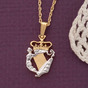 Irish Harp Pendant, Ireland 1/2 Penny Coin Hand Cut, 3/4 &quot; in Diameter, ( #R 163 )