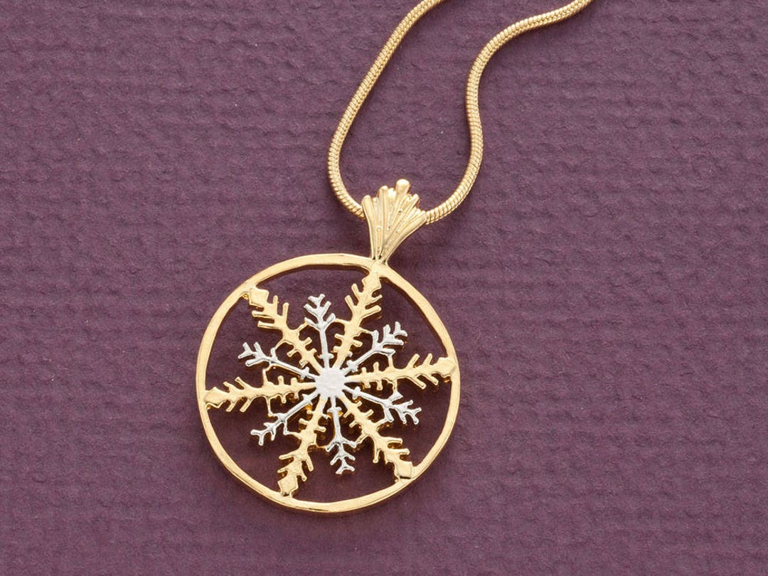 Snowflake Pendant and Necklace, Snowflake Medallion Hand Cut, 14 Karat ...