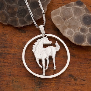 Sterling Silver Horse Pendant, Hand Cut Sterling Silver Horse Coin, Silver Equestrian Jewelry, ( #X 645S )
