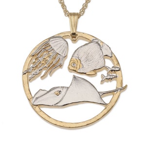 Sting Ray and Jellyfish Pendant, Gibraltar Sea Life Coin Hand Cut, 1 1/8 in Diameter, R 642 image 2