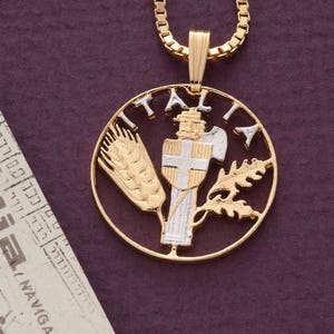 Italian 10 Centisimi Coin Pendant Necklace: 14K Gold & Rhodium Plated