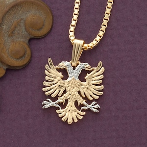 Albanian Eagle Necklace, Albania Hand Cut Coin, 3/4" in diameter ( # 929B )