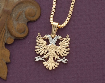 Albanian Eagle Necklace, Albania Hand Cut Coin, 3/4&quot; in diameter ( # 929B )