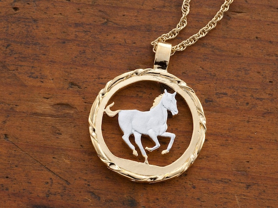 Horse Pendant and Necklace, Liberia 5 Dollar Year of the