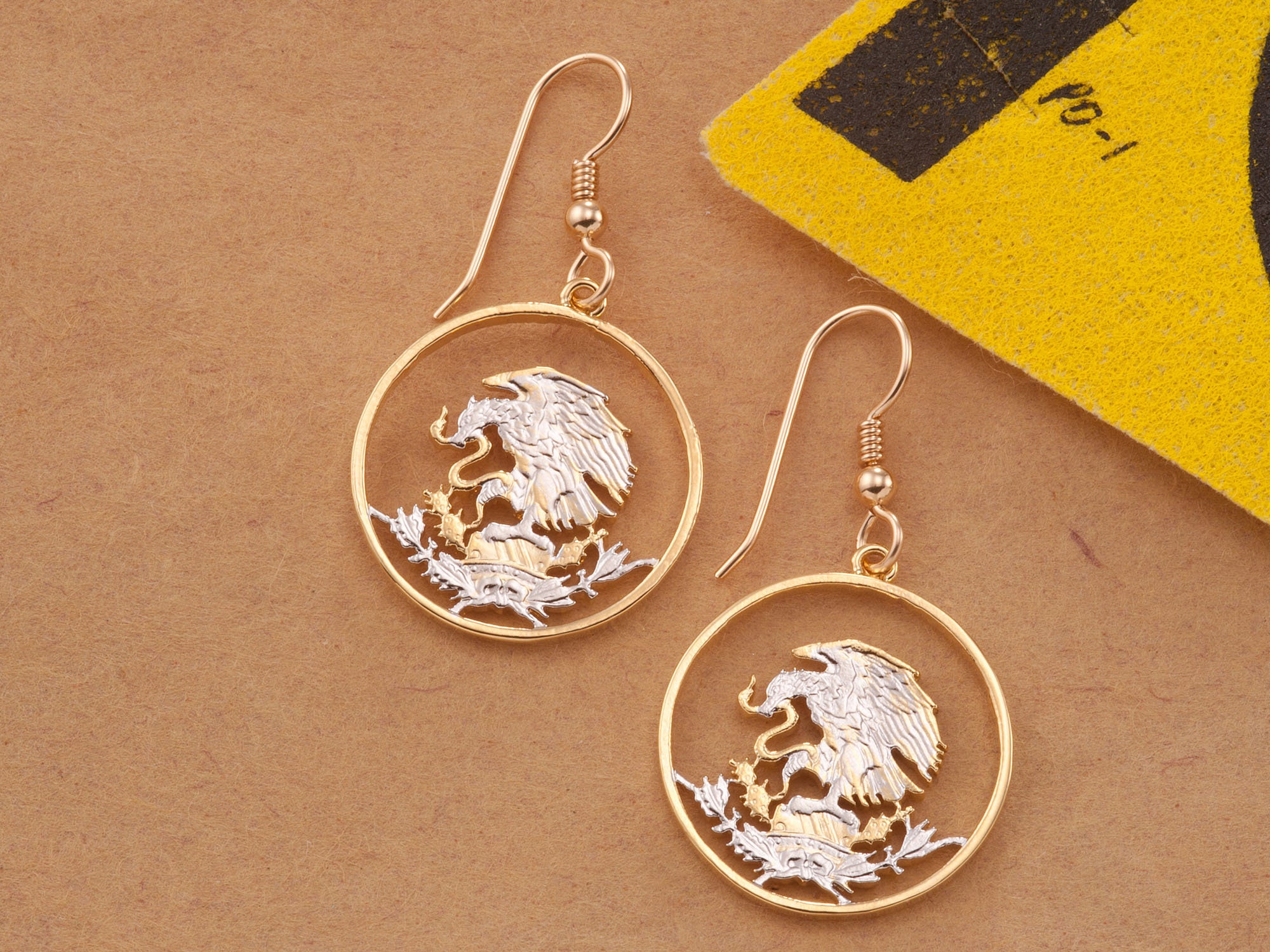 Mexican Eagle Earrings, Mexican Coin Jewelry, Mexican Earrings, Mexican Gift Ideas, Coin Jewelry, Ethnic Jewelry, ( # 435E )