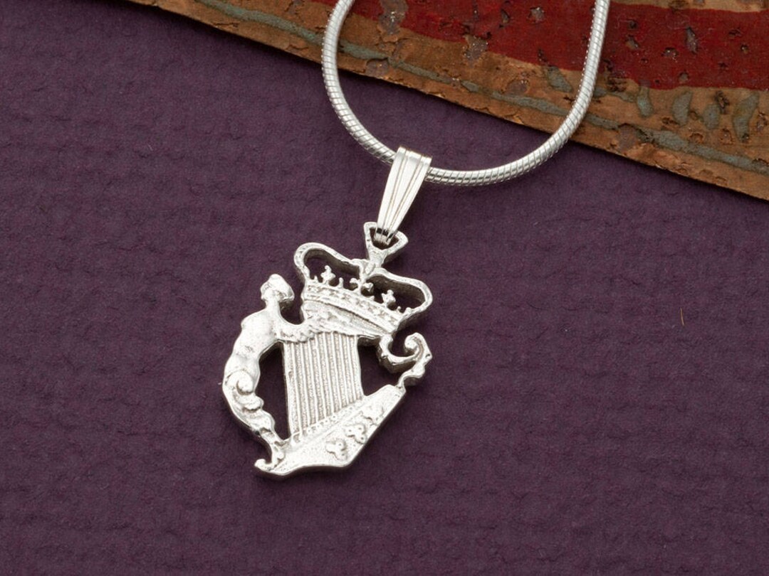 Sterling Silver Irish Harp Pendant, Hand Cut Irish Harp Three Pence