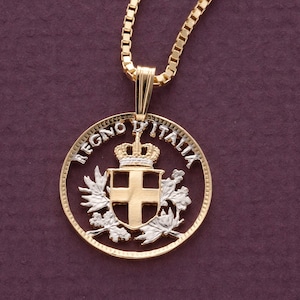 Italian Royal Crest Pendant, Italy 10 Centisimi Coin hand cut, 3/4" in Diameter, ( #X 195 )