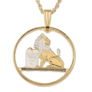 Belgium Lion Pendant, Belgium 2 Centimes, Hand Cut Coin Jewelry, 3/4&quot; in Diameter, ( #R 33 )