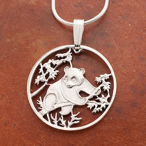 Silver Panda Bear Pendant and necklace, Hand cut Chinese Panda coin jewelry, Silver Panda Bear Jewelry, 7/8&quot; in diameter, ( #K 365S )